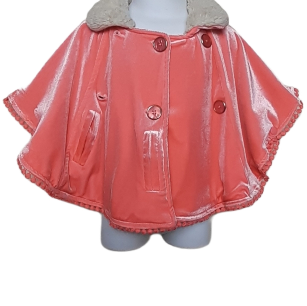 Orange Velvety Shawl with fake fur collar